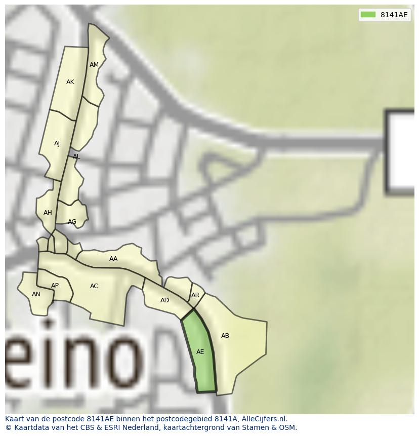 Afbeelding van het postcodegebied 8141 AE op de kaart.