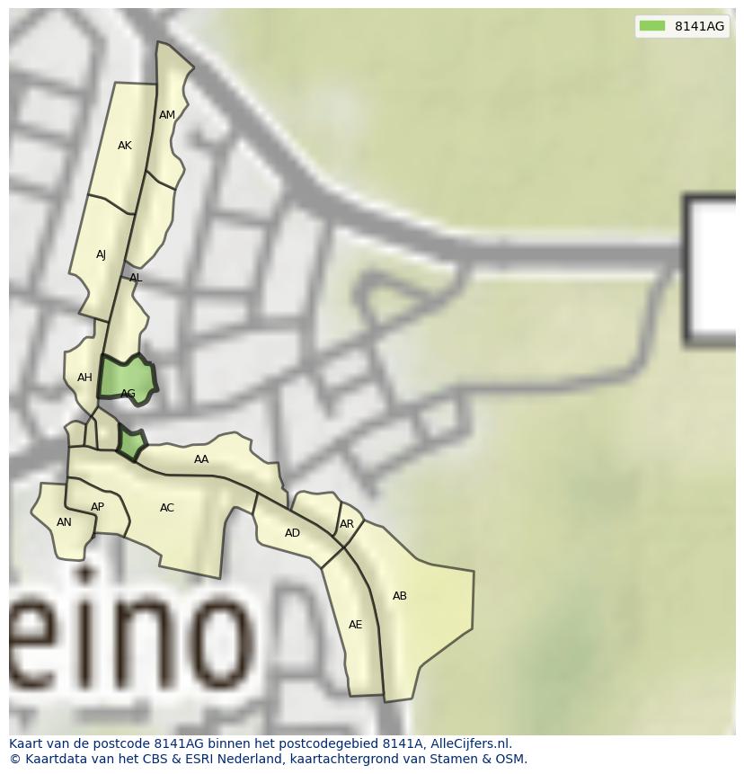 Afbeelding van het postcodegebied 8141 AG op de kaart.