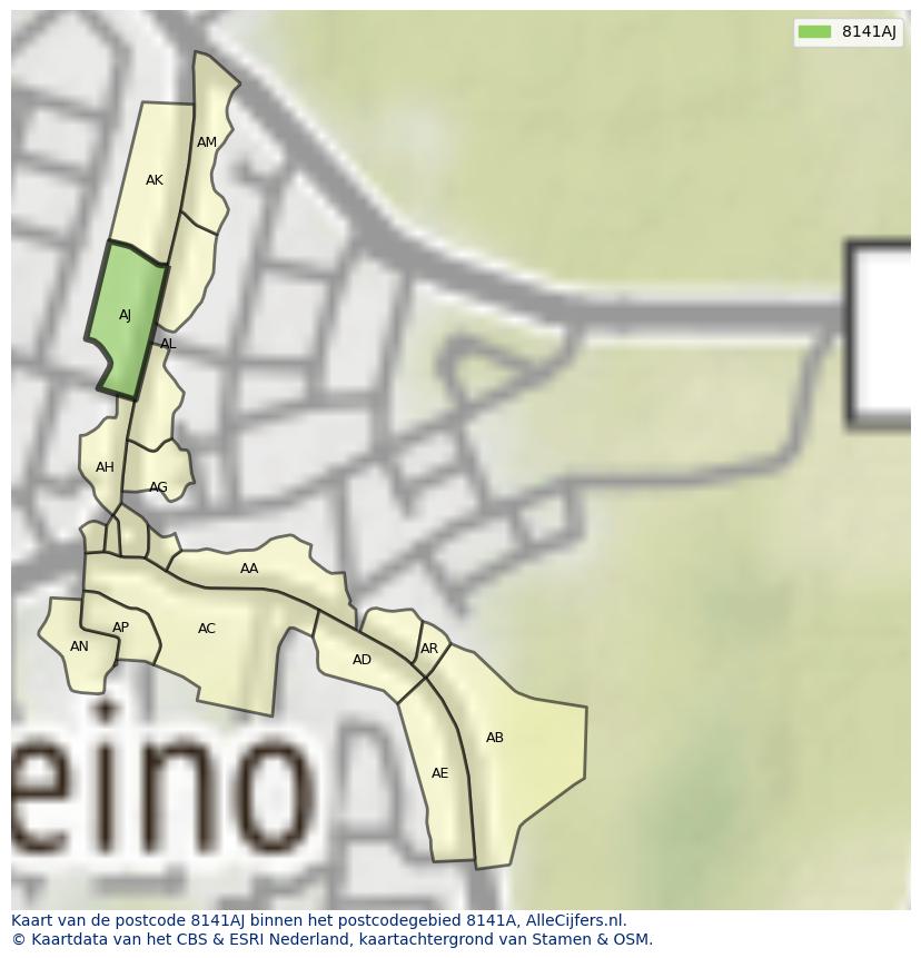 Afbeelding van het postcodegebied 8141 AJ op de kaart.