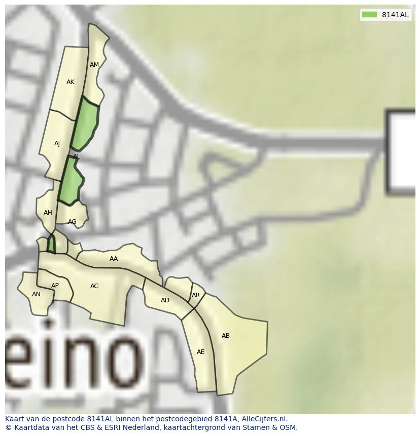 Afbeelding van het postcodegebied 8141 AL op de kaart.