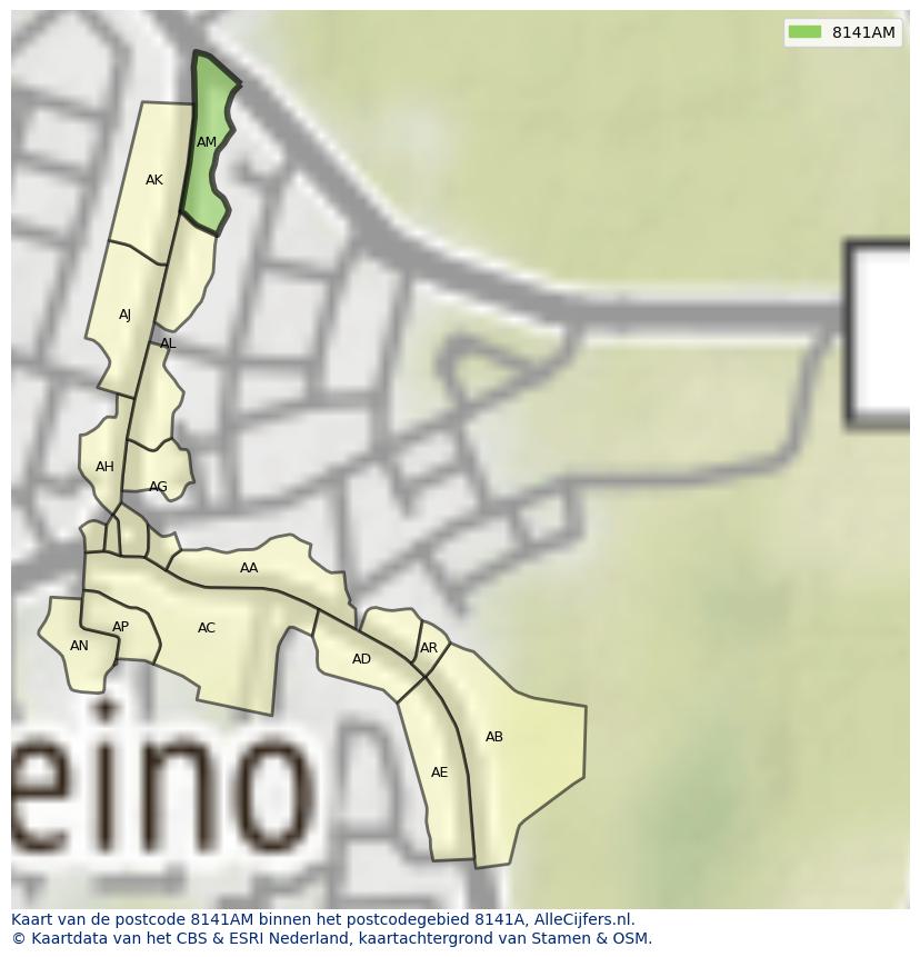 Afbeelding van het postcodegebied 8141 AM op de kaart.