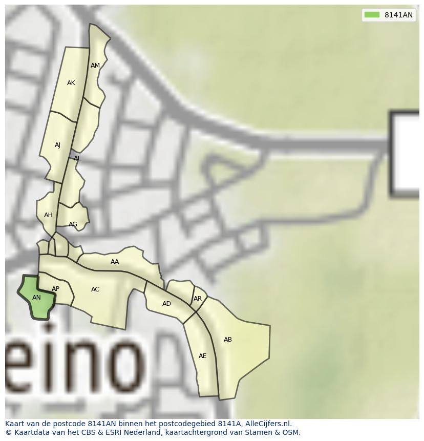 Afbeelding van het postcodegebied 8141 AN op de kaart.