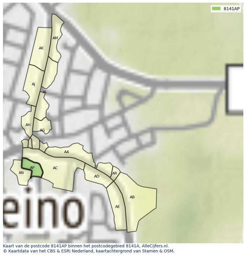 Afbeelding van het postcodegebied 8141 AP op de kaart.