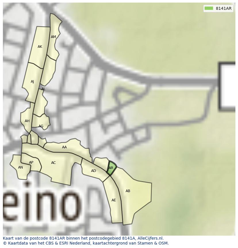 Afbeelding van het postcodegebied 8141 AR op de kaart.