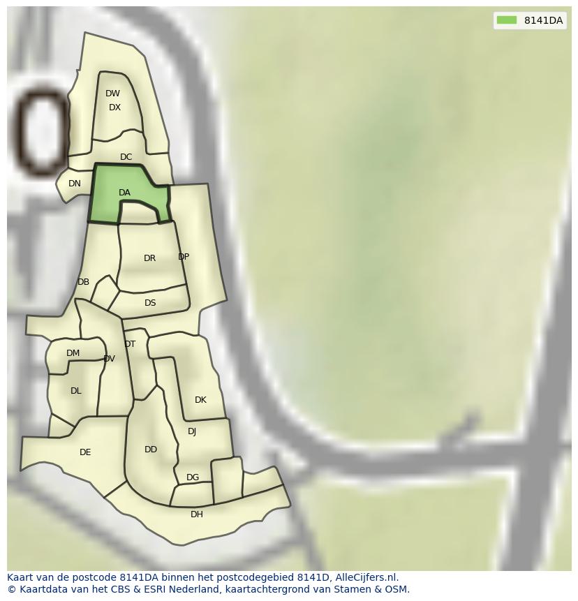 Afbeelding van het postcodegebied 8141 DA op de kaart.