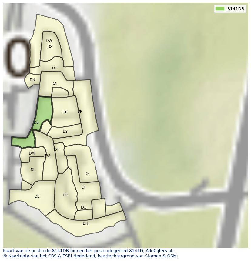 Afbeelding van het postcodegebied 8141 DB op de kaart.