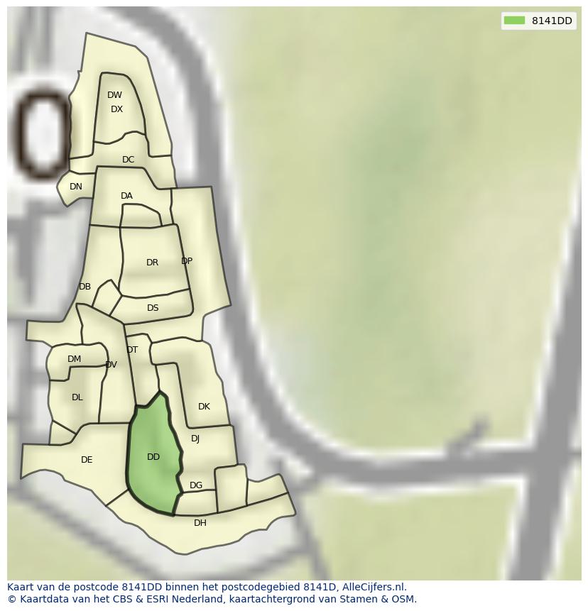 Afbeelding van het postcodegebied 8141 DD op de kaart.