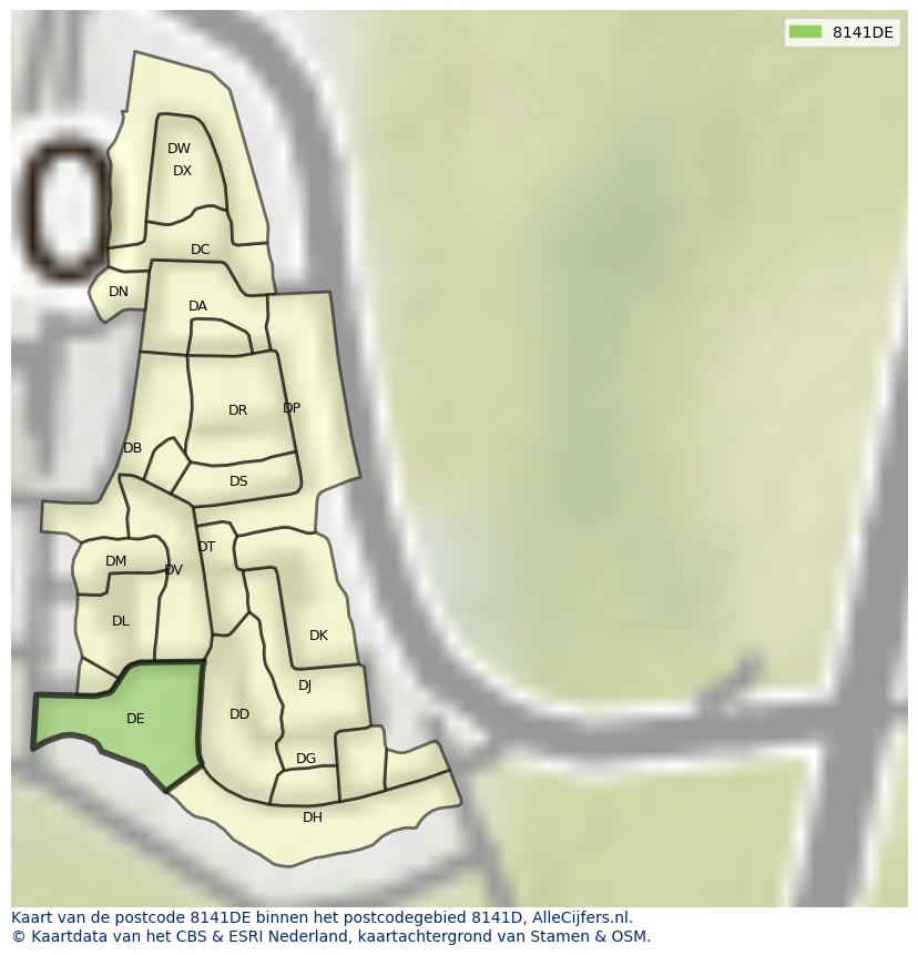 Afbeelding van het postcodegebied 8141 DE op de kaart.