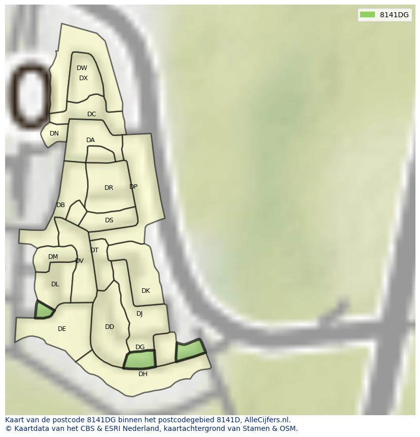Afbeelding van het postcodegebied 8141 DG op de kaart.