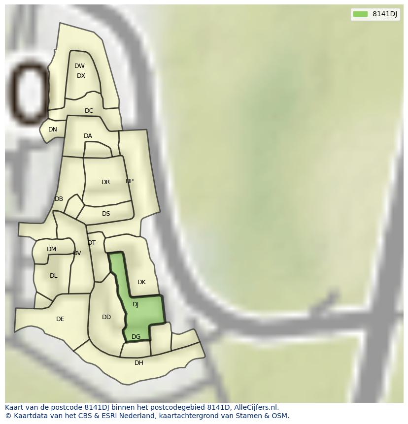 Afbeelding van het postcodegebied 8141 DJ op de kaart.