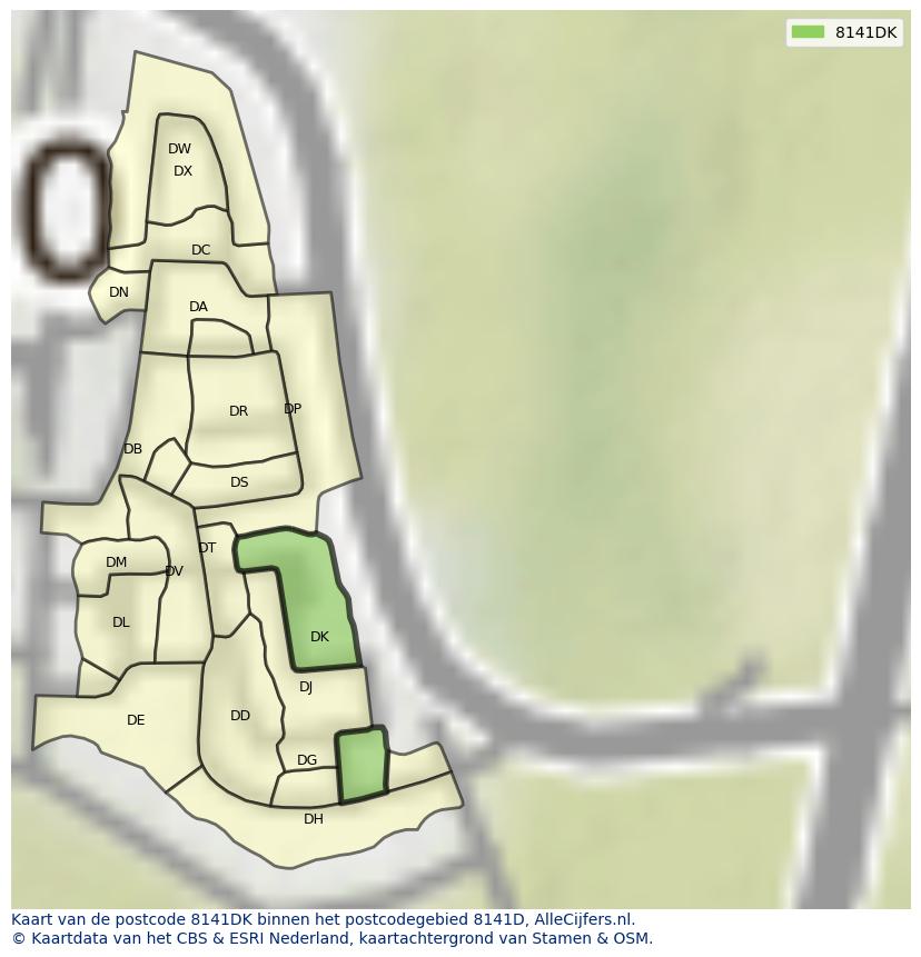 Afbeelding van het postcodegebied 8141 DK op de kaart.