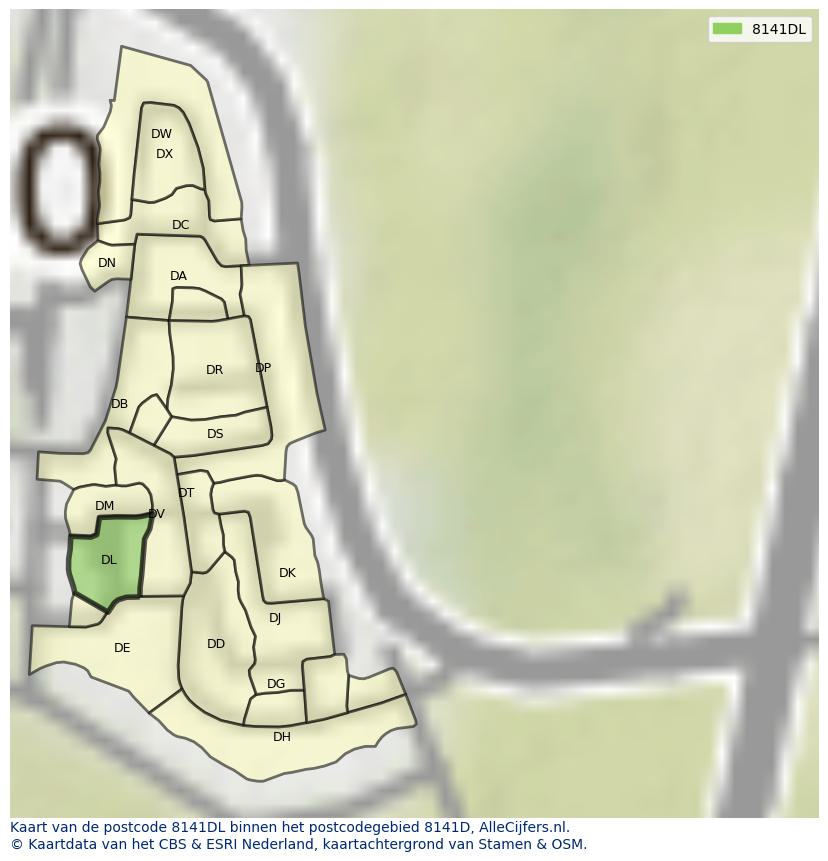 Afbeelding van het postcodegebied 8141 DL op de kaart.