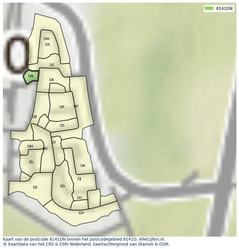Afbeelding van het postcodegebied 8141 DN op de kaart.