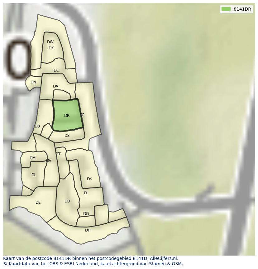 Afbeelding van het postcodegebied 8141 DR op de kaart.
