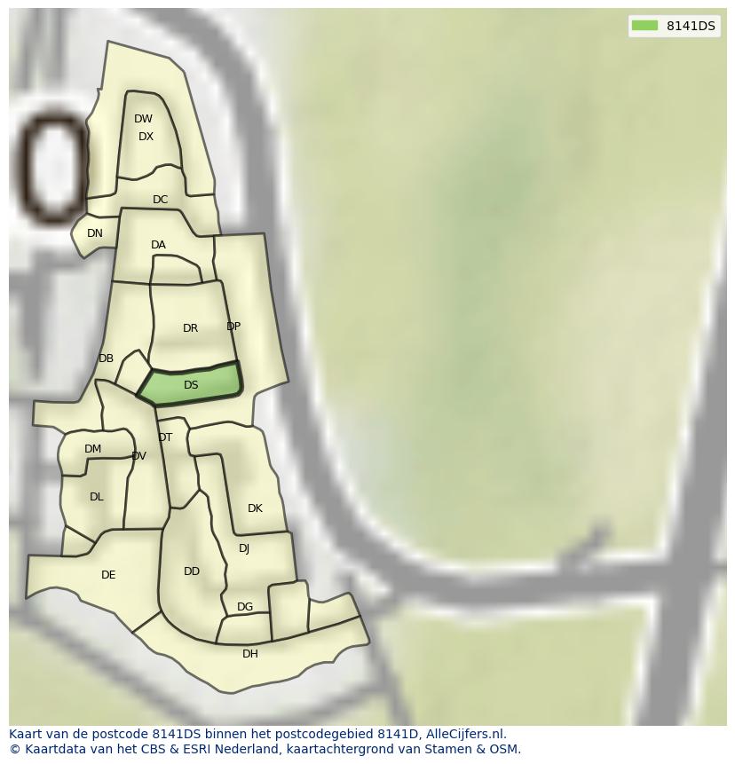 Afbeelding van het postcodegebied 8141 DS op de kaart.