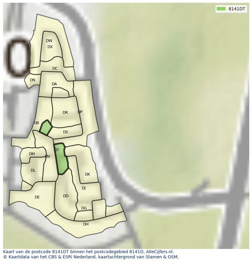 Afbeelding van het postcodegebied 8141 DT op de kaart.