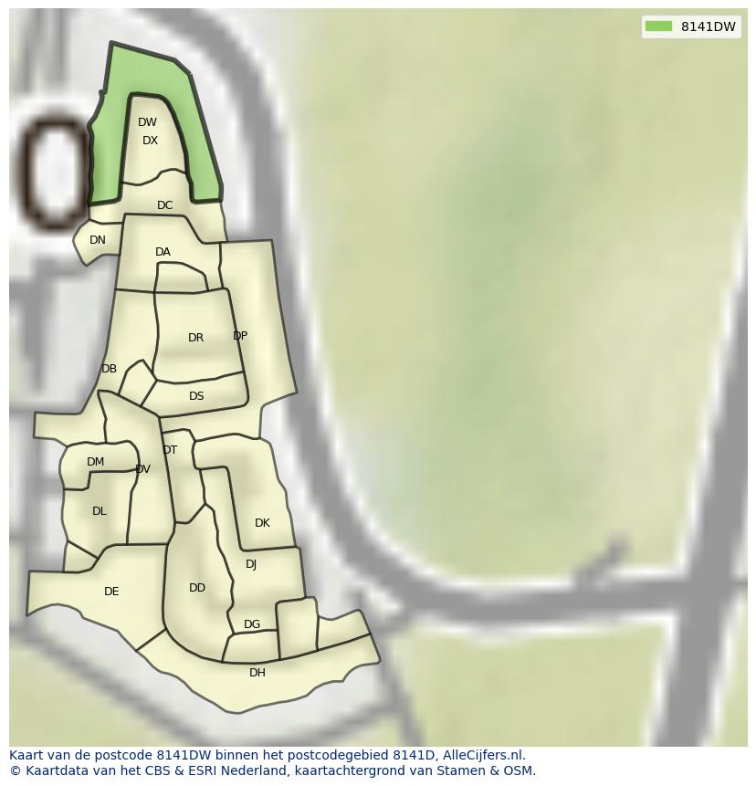Afbeelding van het postcodegebied 8141 DW op de kaart.