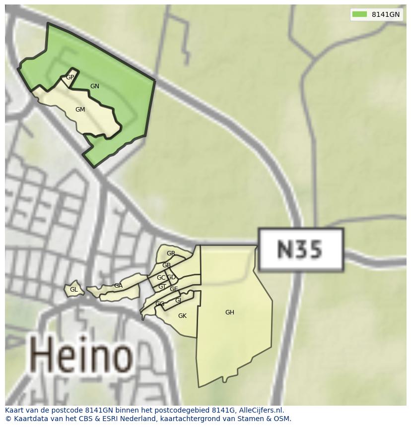 Afbeelding van het postcodegebied 8141 GN op de kaart.