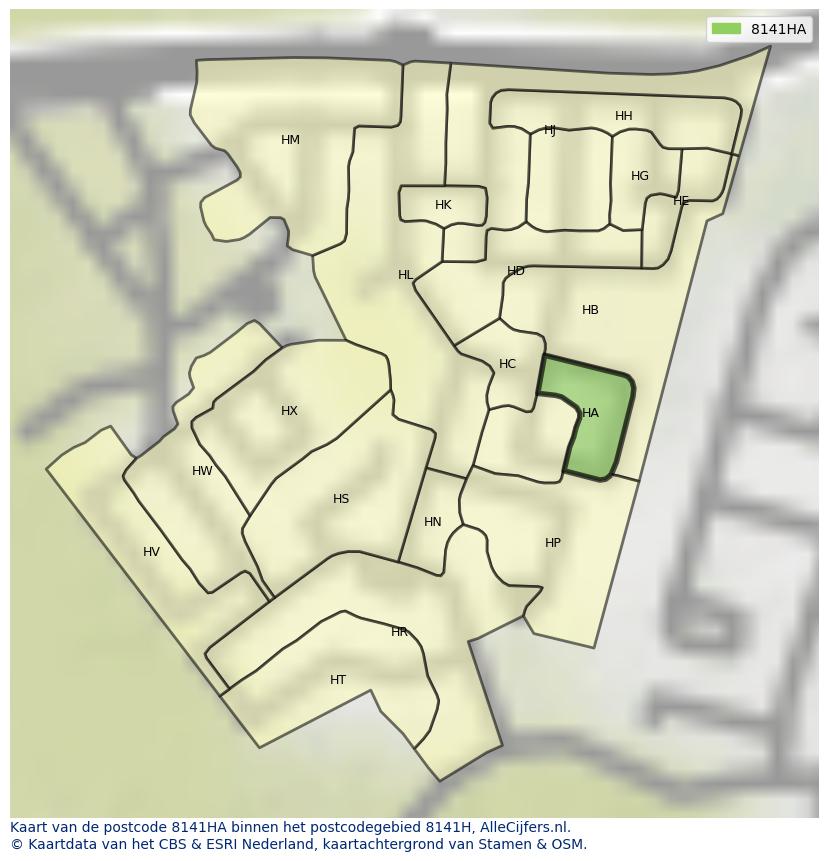 Afbeelding van het postcodegebied 8141 HA op de kaart.