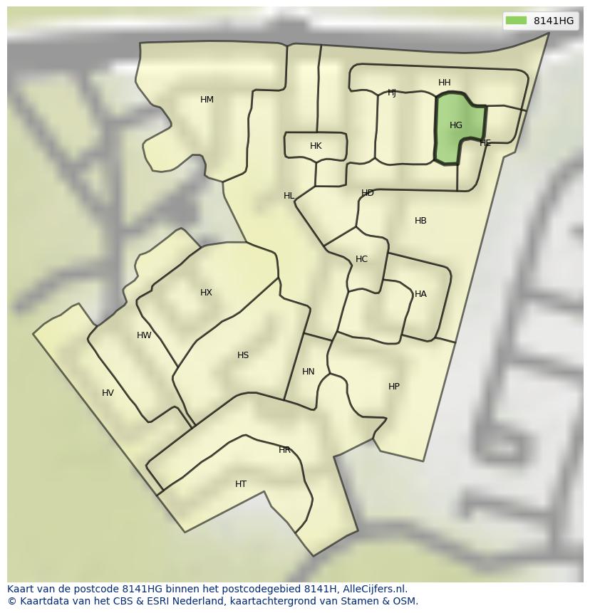 Afbeelding van het postcodegebied 8141 HG op de kaart.