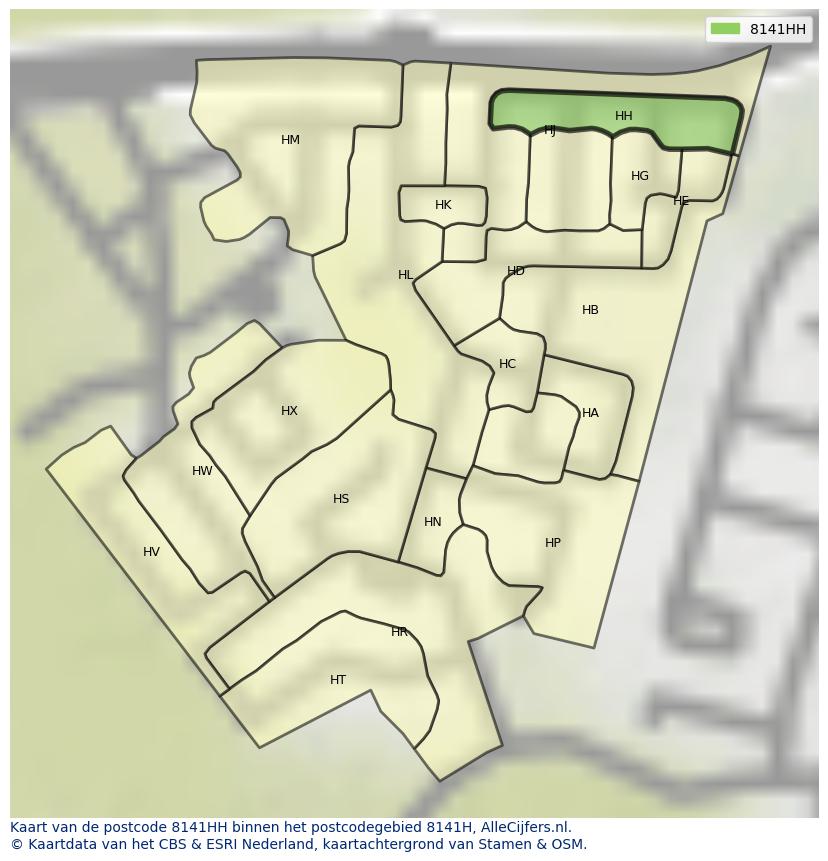 Afbeelding van het postcodegebied 8141 HH op de kaart.