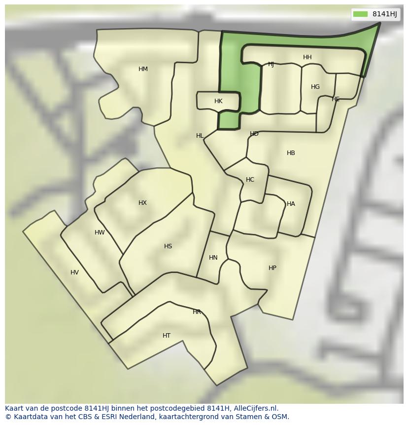 Afbeelding van het postcodegebied 8141 HJ op de kaart.