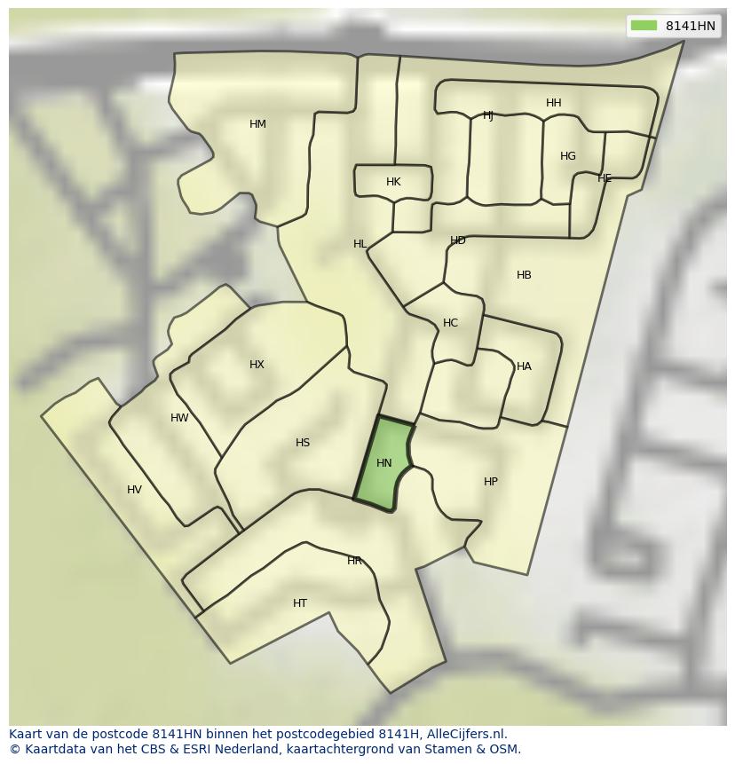 Afbeelding van het postcodegebied 8141 HN op de kaart.