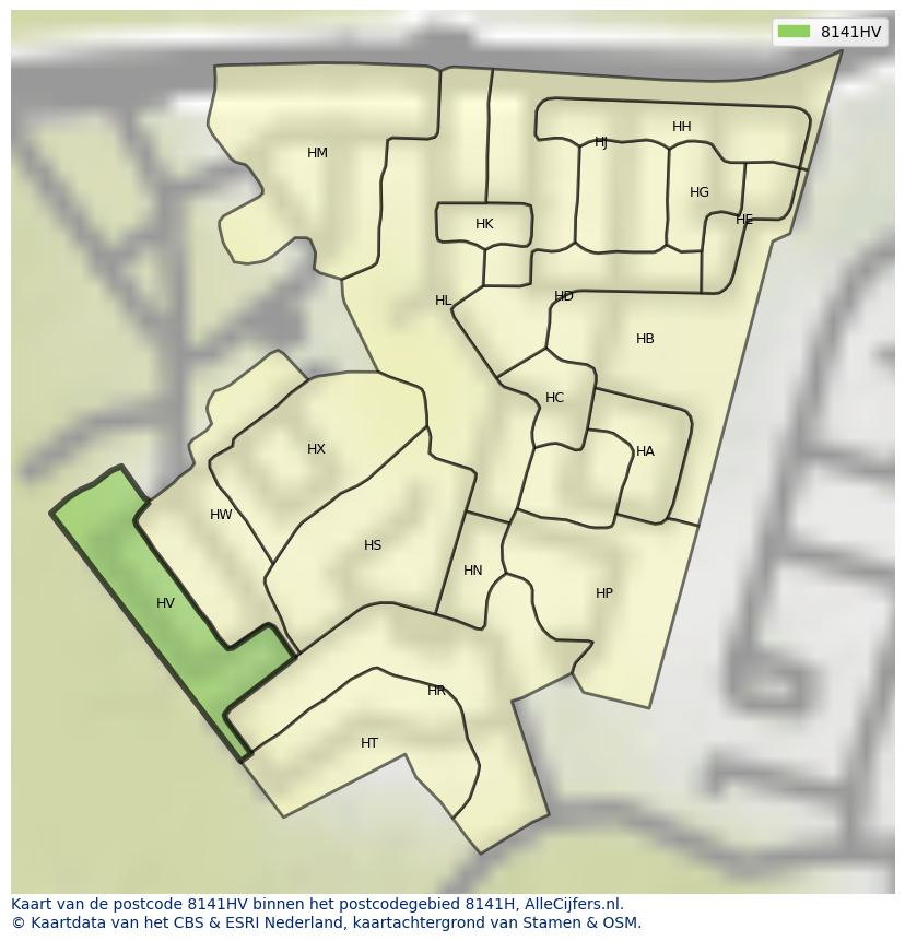 Afbeelding van het postcodegebied 8141 HV op de kaart.