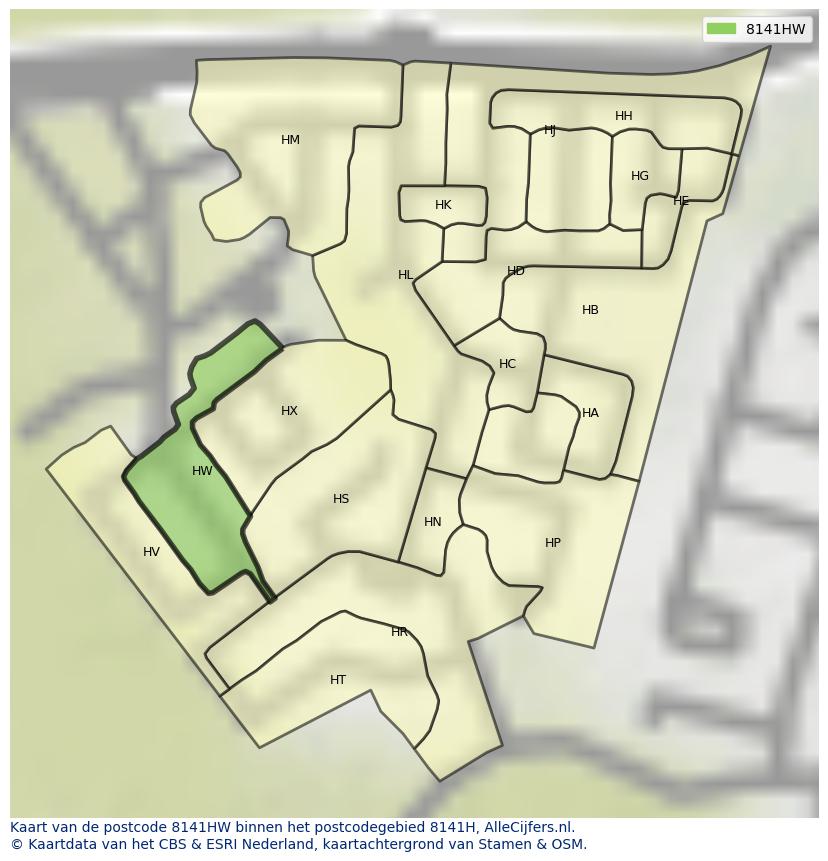 Afbeelding van het postcodegebied 8141 HW op de kaart.