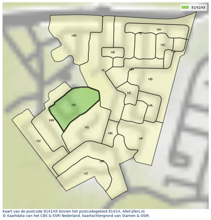 Afbeelding van het postcodegebied 8141 HX op de kaart.