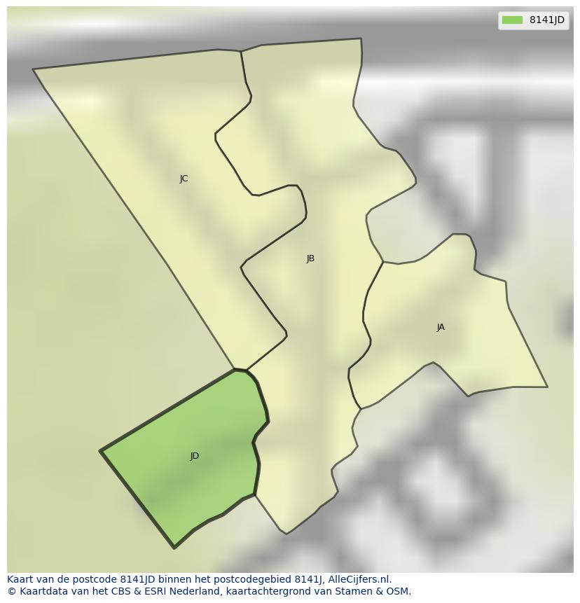 Afbeelding van het postcodegebied 8141 JD op de kaart.