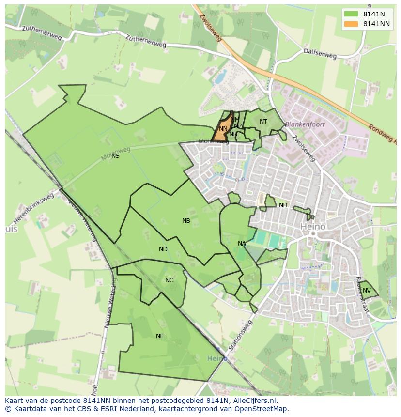 Afbeelding van het postcodegebied 8141 NN op de kaart.