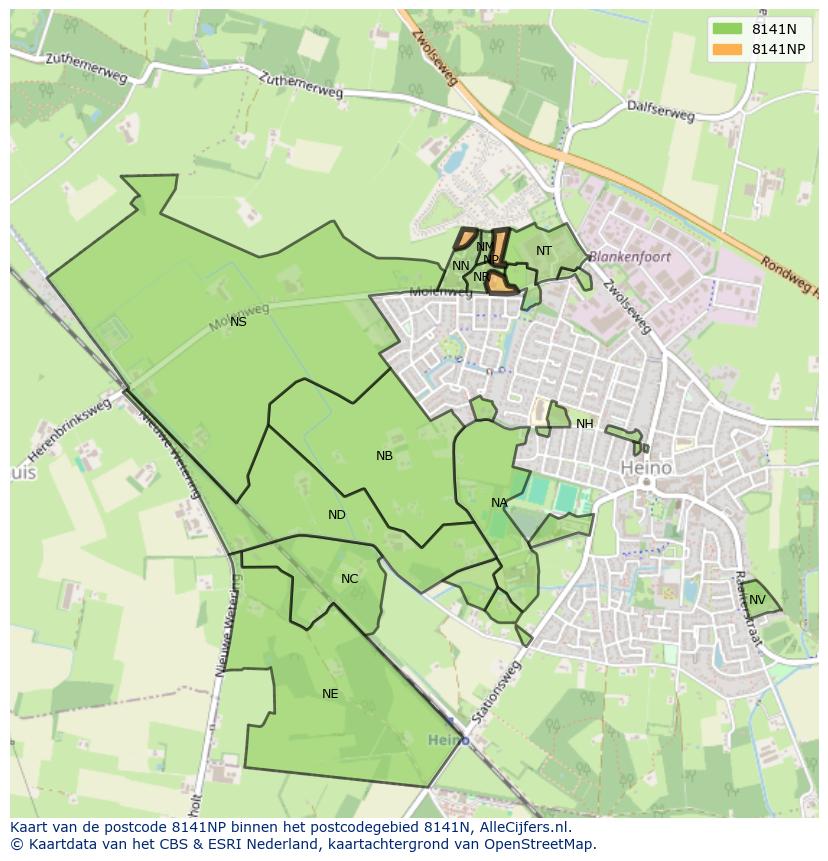 Afbeelding van het postcodegebied 8141 NP op de kaart.
