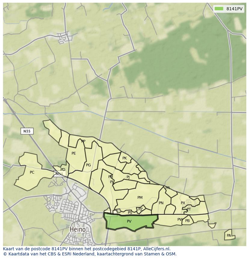 Afbeelding van het postcodegebied 8141 PV op de kaart.