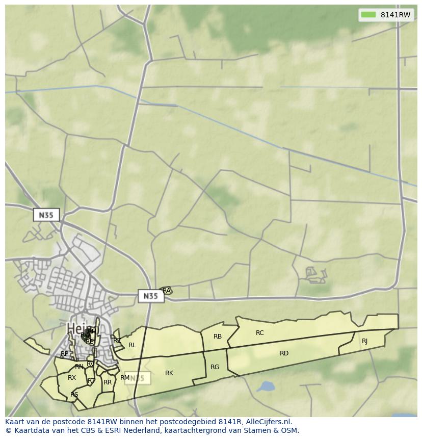 Afbeelding van het postcodegebied 8141 RW op de kaart.