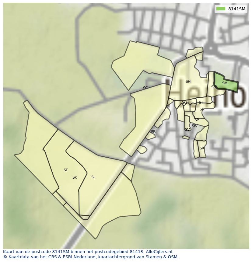 Afbeelding van het postcodegebied 8141 SM op de kaart.