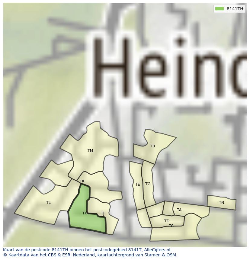 Afbeelding van het postcodegebied 8141 TH op de kaart.