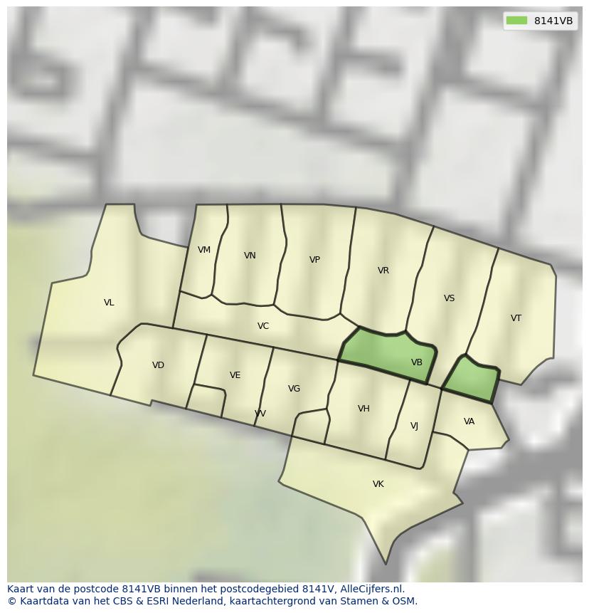 Afbeelding van het postcodegebied 8141 VB op de kaart.