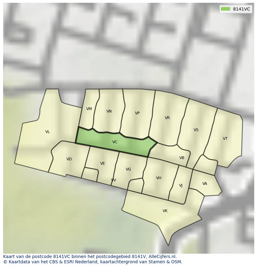 Afbeelding van het postcodegebied 8141 VC op de kaart.
