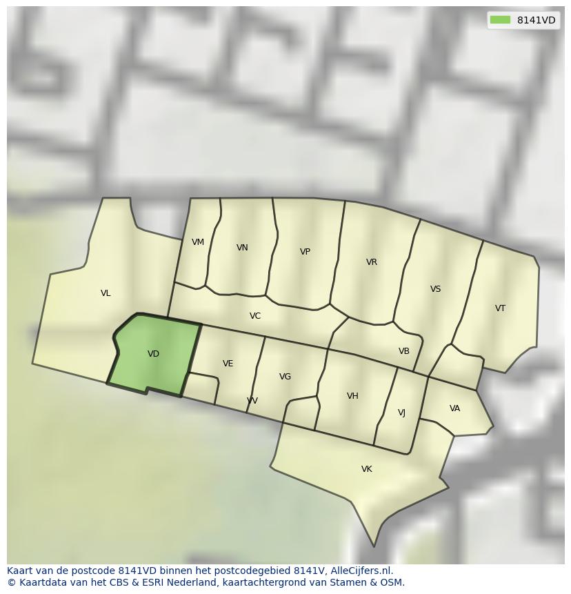Afbeelding van het postcodegebied 8141 VD op de kaart.