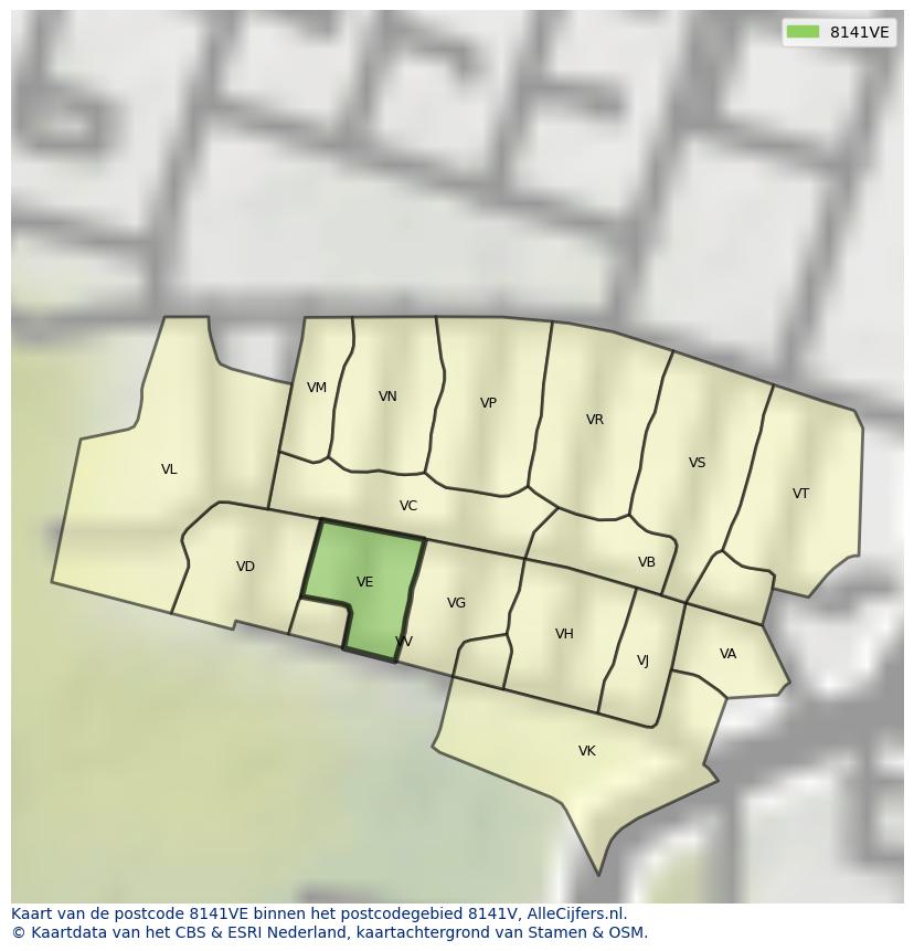 Afbeelding van het postcodegebied 8141 VE op de kaart.