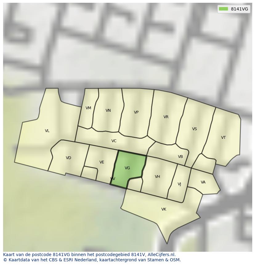 Afbeelding van het postcodegebied 8141 VG op de kaart.