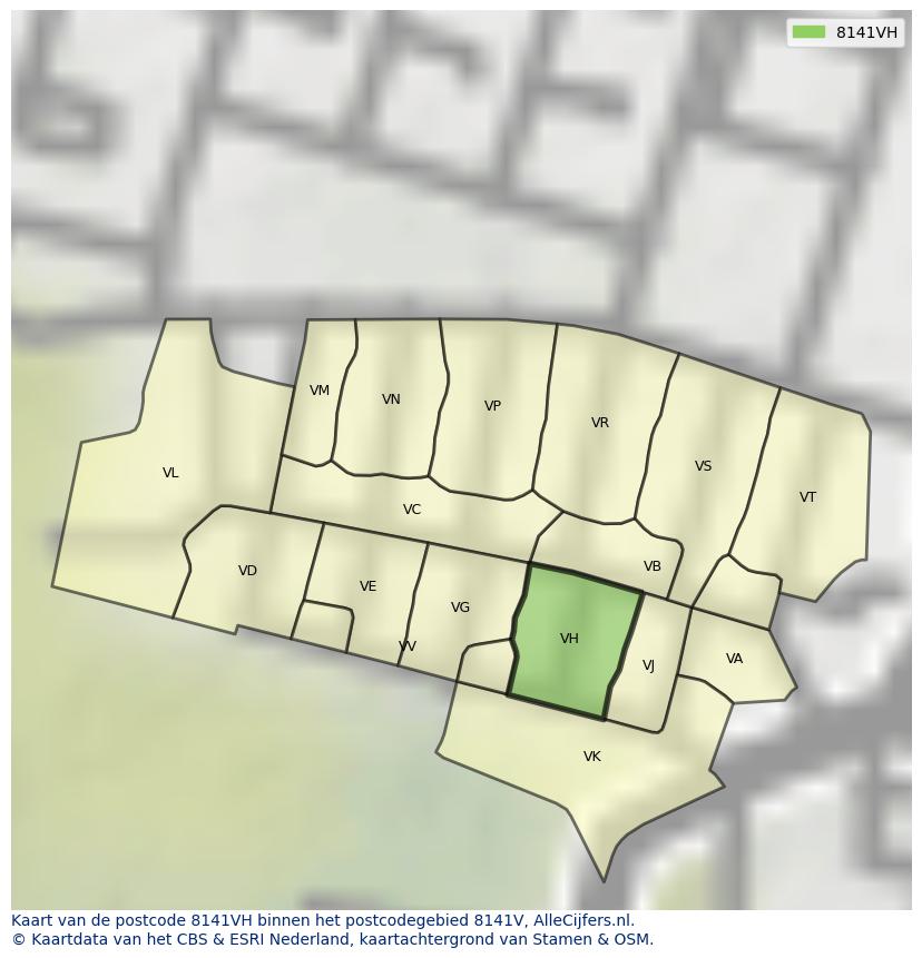 Afbeelding van het postcodegebied 8141 VH op de kaart.
