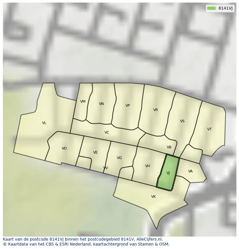 Afbeelding van het postcodegebied 8141 VJ op de kaart.