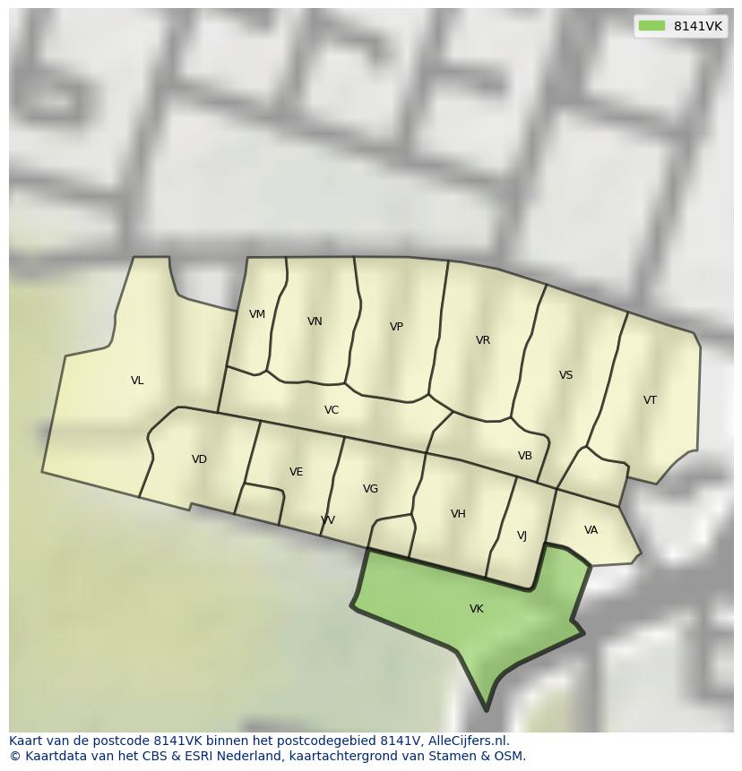 Afbeelding van het postcodegebied 8141 VK op de kaart.