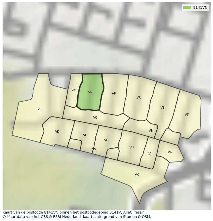 Afbeelding van het postcodegebied 8141 VN op de kaart.