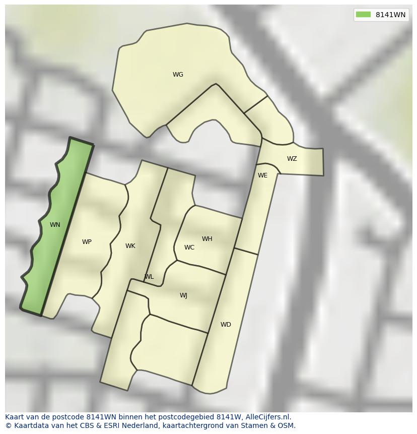 Afbeelding van het postcodegebied 8141 WN op de kaart.