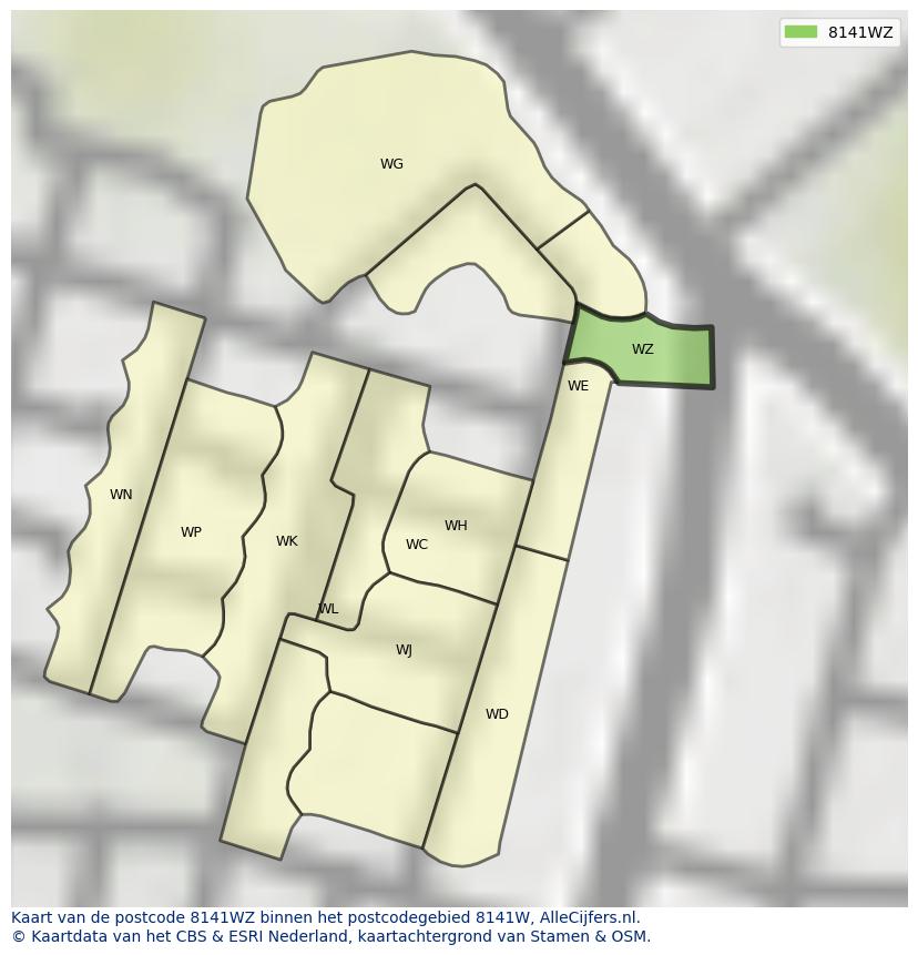 Afbeelding van het postcodegebied 8141 WZ op de kaart.