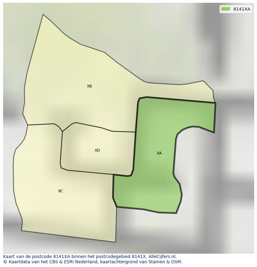 Afbeelding van het postcodegebied 8141 XA op de kaart.