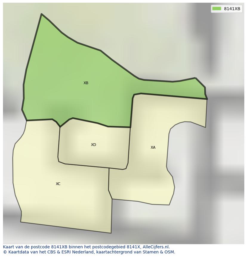 Afbeelding van het postcodegebied 8141 XB op de kaart.